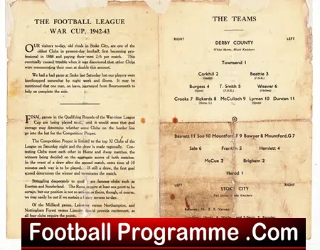 Derby County v Stoke City 1943 – Old Football Programme