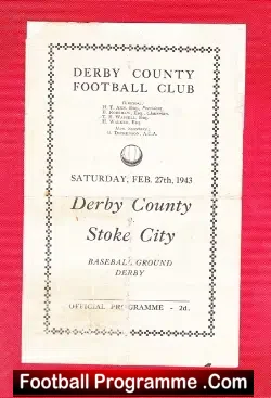 Derby County v Stoke City 1943 – Old Football Programme