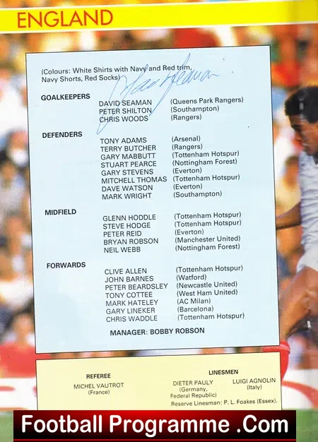 England v Brazil 1987 – at Wembley Plus Ticket + Autograph