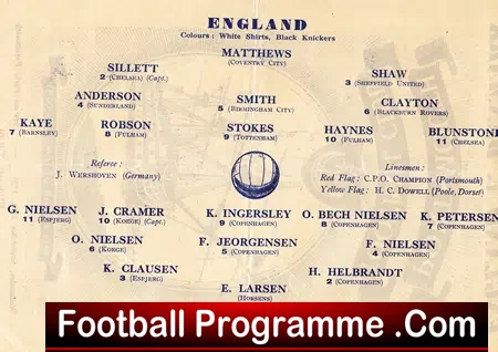 England v Denmark 1955 – U23 at Portsmouth + Haynes Fulham
