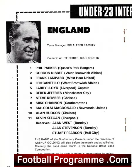 England v Germany 1971 – U23 at Ashton Gate
