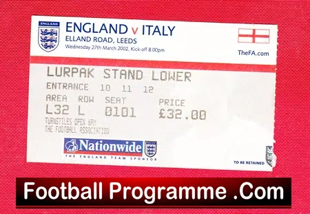 England v Italy 2002 – at Leeds Plus Match Ticket