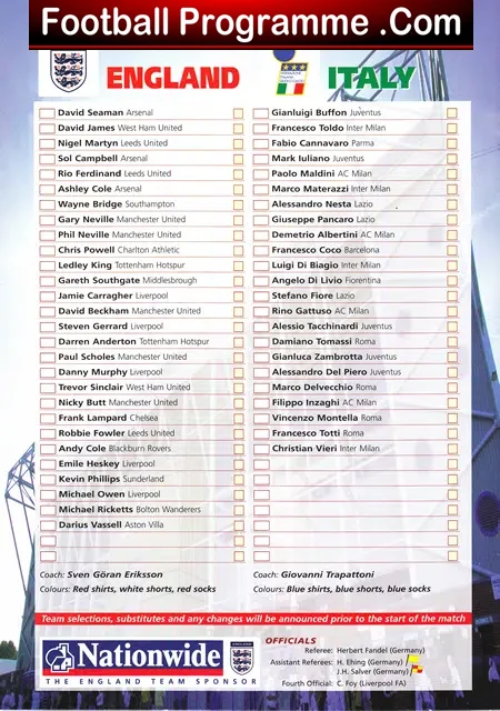 England v Italy 2002 - at Leeds Plus Match Ticket