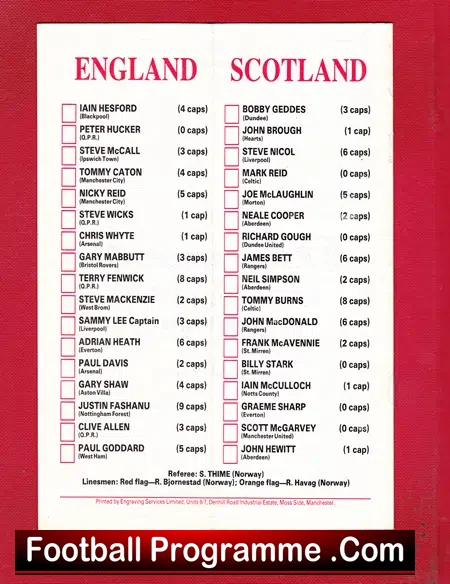 England v Scotland 1982 – U21 UEFA Championship Semi Final