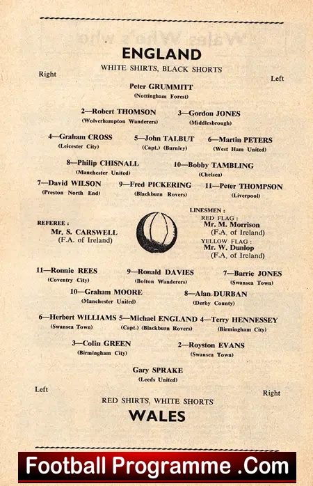 England v Wales 1963 – Under 23s at Ashton Gate