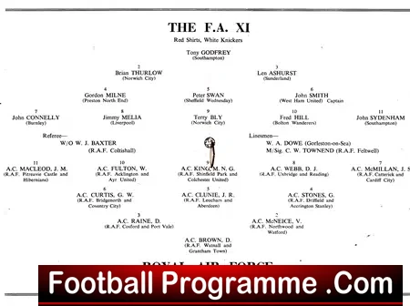 FA XI v Royal Air Force RAF 1959 – at Norwich City
