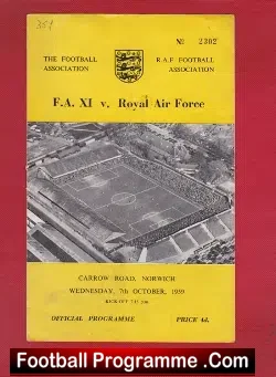 FA XI v Royal Air Force RAF 1959 – at Norwich City