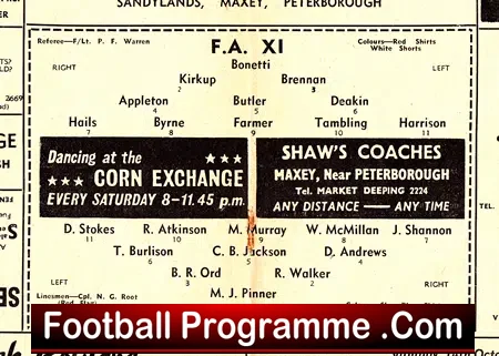 FA XI v Royal Air Force RAF 1961 – Peterborough United + Byrne