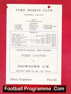 Ford United v Snowdown 1961