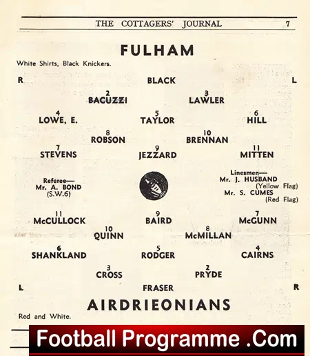 Fulham v Airdrieonians Airdrie 1953 - Friendly Match