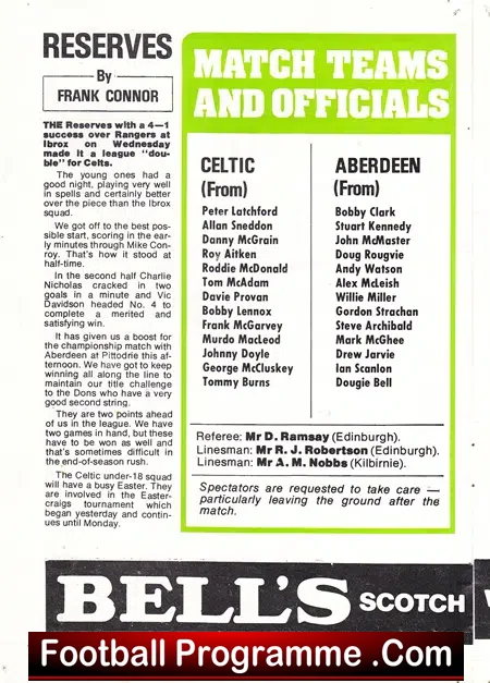 Glasgow Celtic v Aberdeen 1980 – Signed Autograph