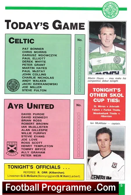 Glasgow Celtic v Ayr United 1990 – Signed Autograph