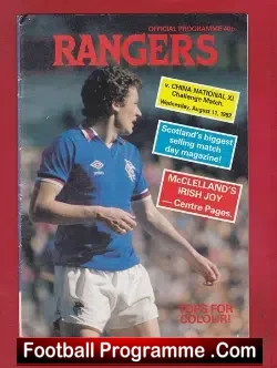 Glasgow Rangers v China 1982 - Friendly Match - football programme
