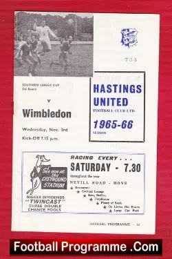Hastings United v Wimbledon 1965 - Southern League Cup - football programme