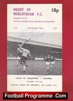 Heart Of Midlothian v Aberdeen 1974 – Multi Autographed SIGNED