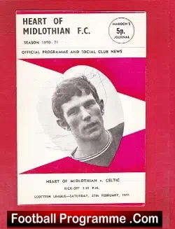 Heart Of Midlothian v Glasgow Celtic 1971 - Autographs SIGNED - football programme