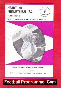 Heart Of Midlothian v Motherwell 1969 - Multi Autographs - football programme