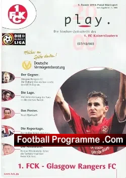 Kaiserslautern v Glasgow Rangers 2000 - German - football programme