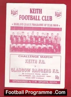 Keith v Glasgow Rangers 1991 - Challenge Match - football programme