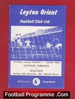 Leyton Orient v Bolton Wanderers 1964 - football programme