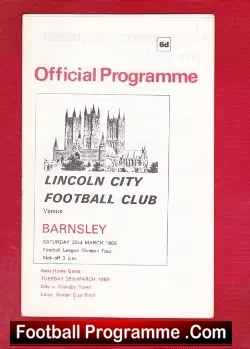 Lincoln City v Barnsley 1968 - football programme