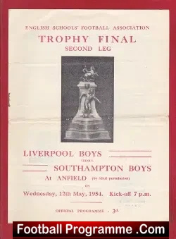 Liverpool Boys v Southampton Boys 1954 – Trophy Cup Final