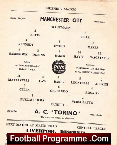 Manchester City v Torino 1961 - Denis Law for Italian Team