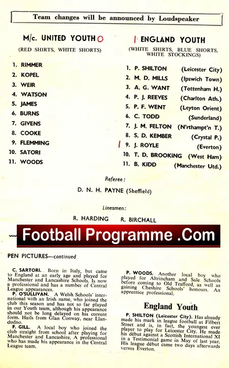 Manchester United v England 1967 – Youth Match + Brooking