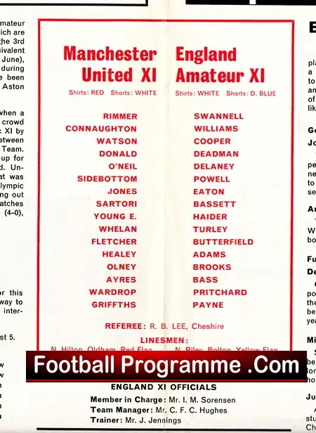 Manchester United v England 1972 – Very Rare Football Programme