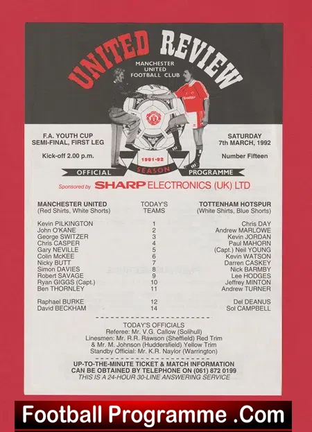 Manchester United v Tottenham 1992 – Youth Cup Semi + Beckham