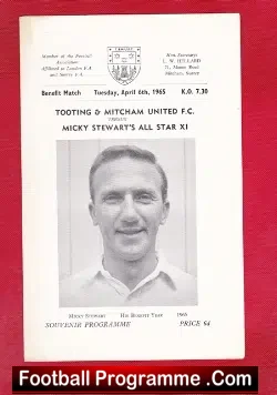 Micky Stewart Testimonial Tooting Mitcham Benefit Match 1965