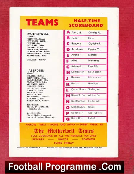 Motherwell v Aberdeen 1978 – Multi Autographed Signed
