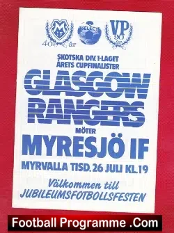 Myresjo v Glasgow Rangers 1983 - Friendly Match Sweden - football programme