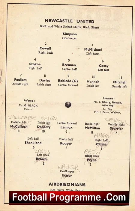 Newcastle United v Airdrieonians Airdrie 1953 – Rare