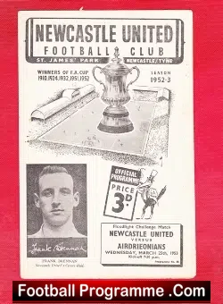 Newcastle United v Airdrieonians Airdrie 1953 – Rare