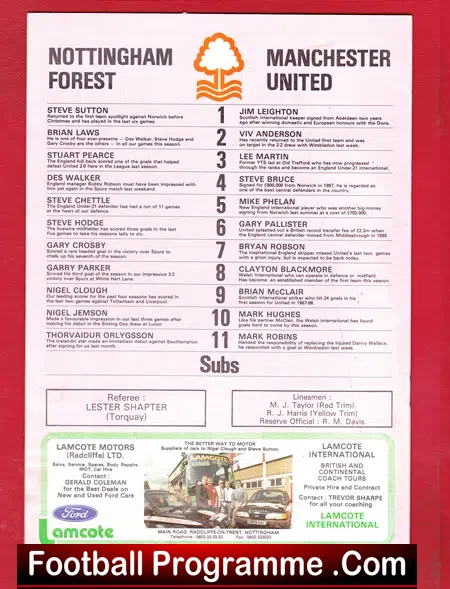 Nottingham Forest v Manchester United 1990 Alex Ferguson Saviour