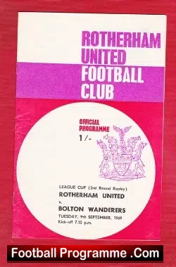 Rotherham United v Bolton Wanderers 1969 - FA Cup Replay - football programme