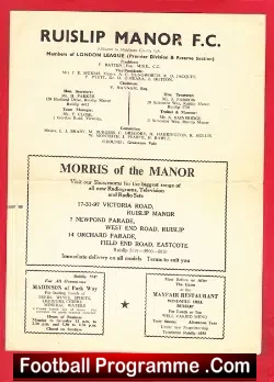 Ruislip Manor v Beckenham Town 1956 - 1950s - football programme