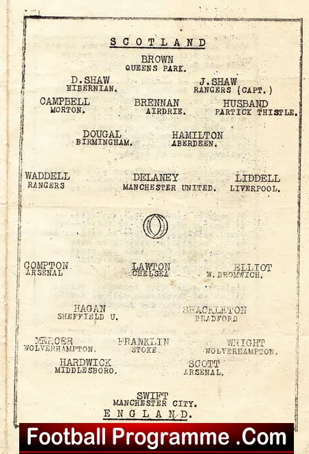 Scotland v England 1946 – Hampden Park – Pirate Programme