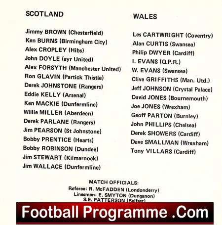 Scotland v Wales 1974 – U23 at Pittodrie Aberdeen