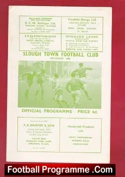 Slough Town v British Army of the Rhine 1968 - football programme