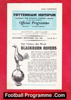 Tottenham Hotspur v Blackburn Rovers 1962 - football programme