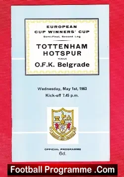 Tottenham Hotspur v OFK Belgrade 1963 – ECWC Semi Final