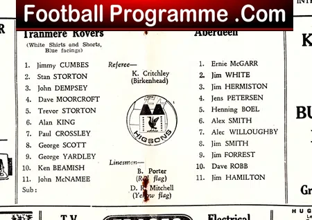 Tranmere Rovers v Aberdeen 1969 – Friendly Match