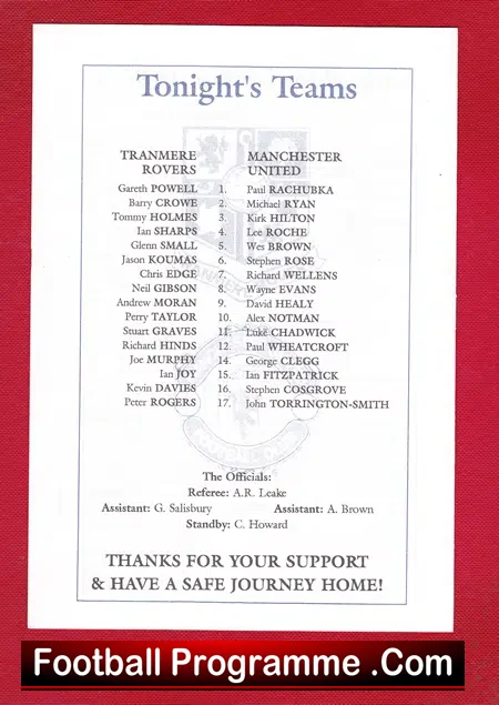 Tranmere Rovers v Manchester United 1998 – FA Youth Cup