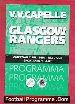 V.V. Capelle v Glasgow Rangers 2001 - Netherlands Holland - football programme