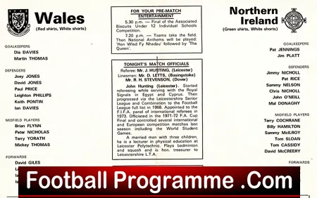 Wales v Northern Ireland 1980
