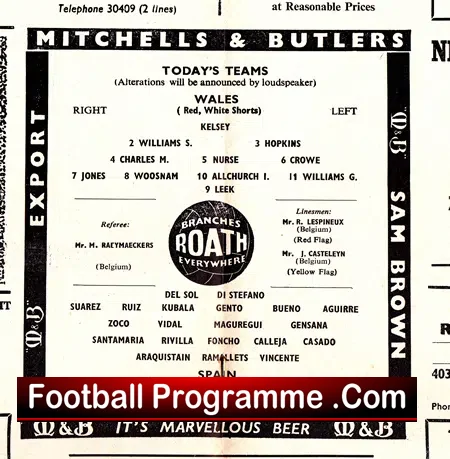 Wales v Spain 1961 – World Cup 61