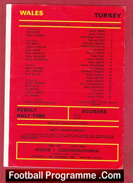 Wales v Turkey 1980