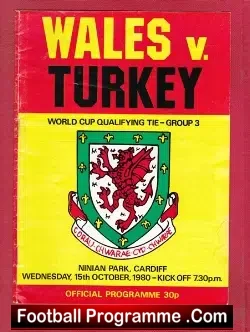 Wales v Turkey 1980 - football programme